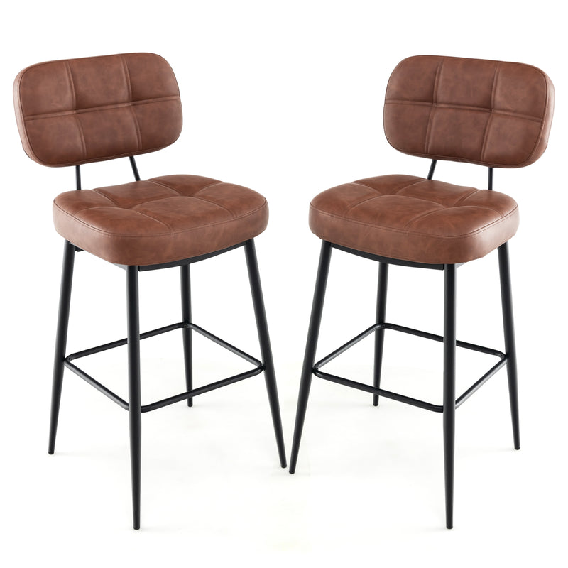 Set of 2 Bar Stools with Padded Seat and Footrest for Kitchen Island-Brown and Black