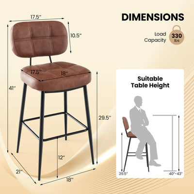 Set of 2 Bar Stools with Padded Seat and Footrest for Kitchen Island-Brown and Black