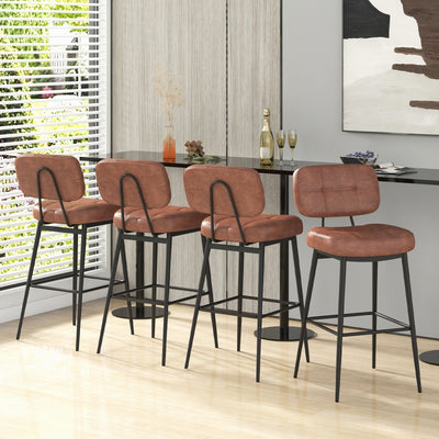 Set of 2 Bar Stools with Padded Seat and Footrest for Kitchen Island-Brown and Black