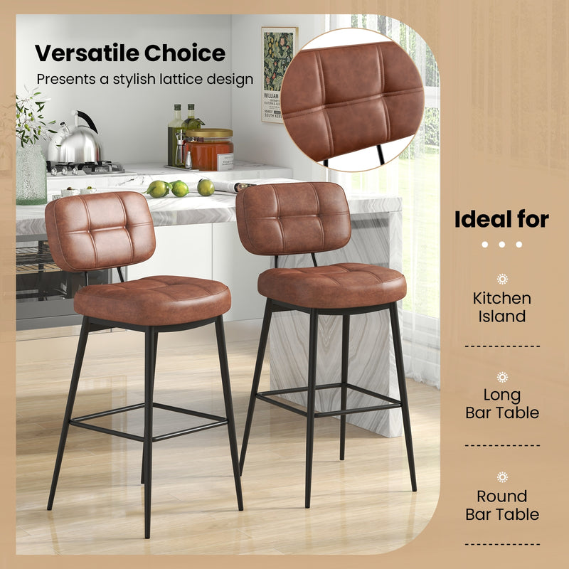 Set of 2 Bar Stools with Padded Seat and Footrest for Kitchen Island-Brown and Black