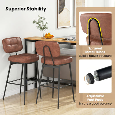 Set of 2 Bar Stools with Padded Seat and Footrest for Kitchen Island-Brown and Black