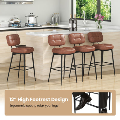 Set of 2 Bar Stools with Padded Seat and Footrest for Kitchen Island-Brown and Black