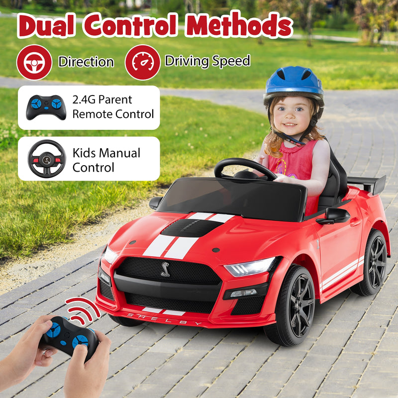 12V Licensed Ford Mustang Shelby GT500 Kids Ride on Car with Remote Control for Kids Aged 3-8-Red