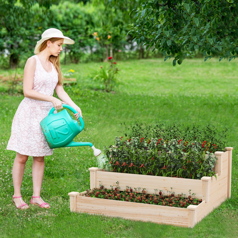 3-Tier Wooden Raised Garden Bed for Backyard Patio Gardening