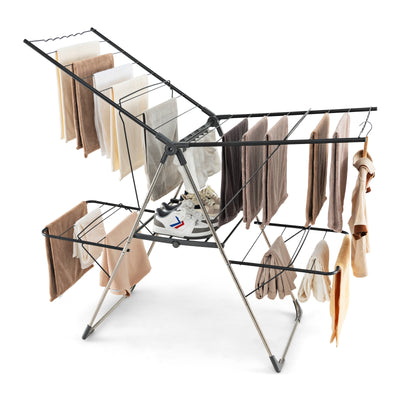 2-Tier Clothes Drying Rack with 33 Drying Rails and Height Adjustable Gullwings