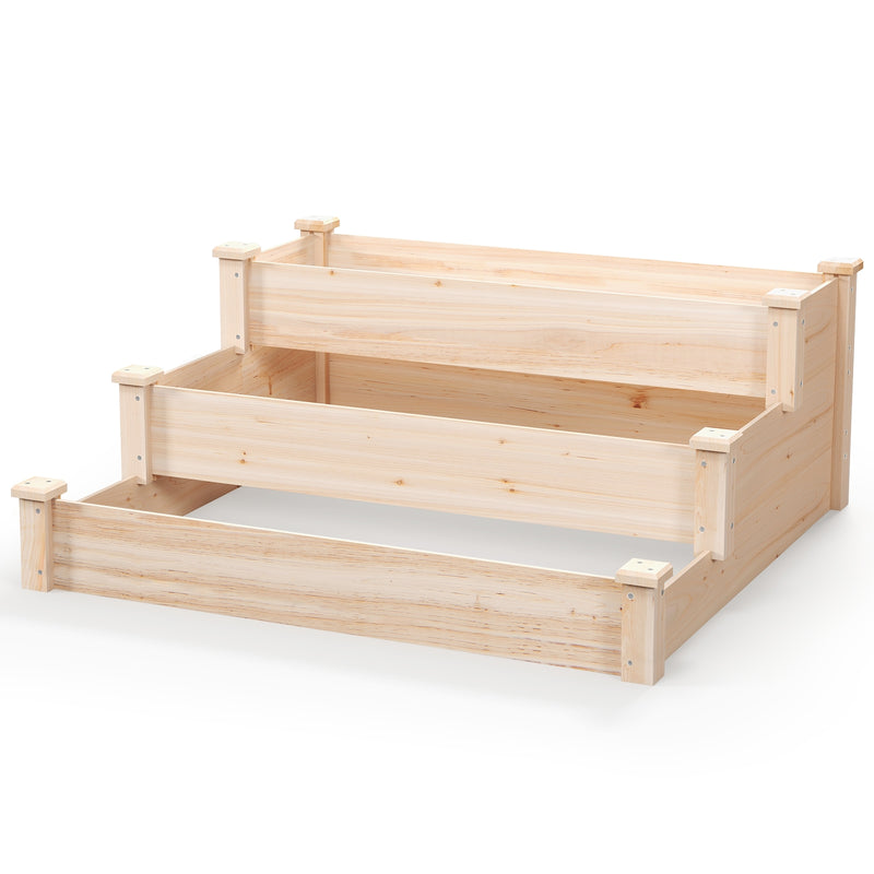 3-Tier Wooden Raised Garden Bed for Backyard Patio Gardening