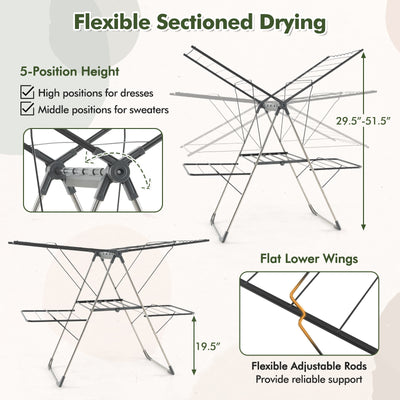 2-Tier Clothes Drying Rack with 33 Drying Rails and Height Adjustable Gullwings