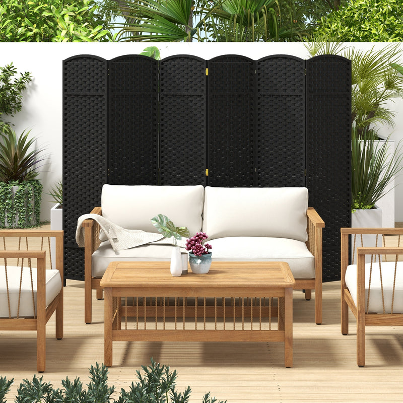 6-Panel Room Divider 5.6 FT Tall Folding Privacy Screen with Hand-woven Texture-Black