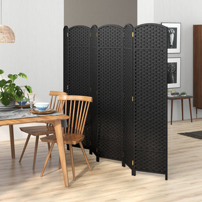 6-Panel Room Divider 5.6 FT Tall Folding Privacy Screen with Hand-woven Texture-Black