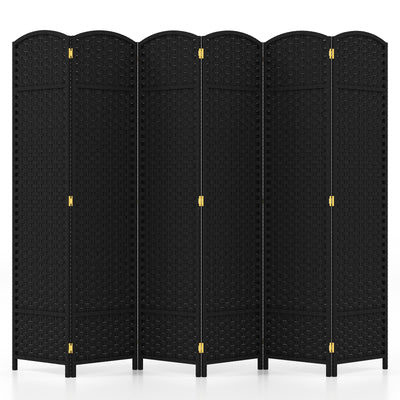 6-Panel Room Divider 5.6 FT Tall Folding Privacy Screen with Hand-woven Texture-Black