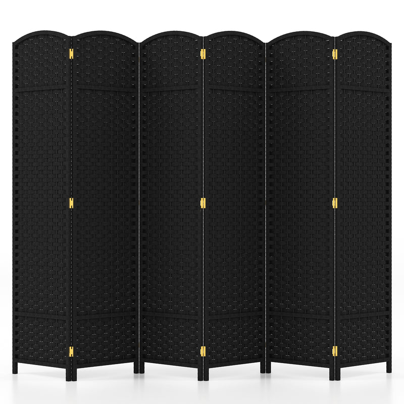 6-Panel Room Divider 5.6 FT Tall Folding Privacy Screen with Hand-woven Texture-Black