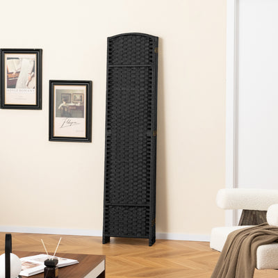 6-Panel Room Divider 5.6 FT Tall Folding Privacy Screen with Hand-woven Texture-Black