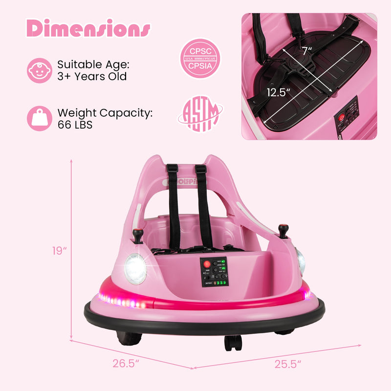 12V Kids Ride On Bumper Car with Remote Control and Dual Joysticks-Pink