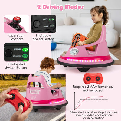 12V Kids Ride On Bumper Car with Remote Control and Dual Joysticks-Pink