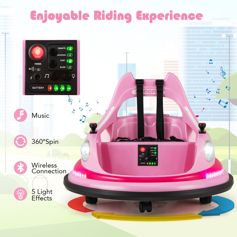 12V Kids Ride On Bumper Car with Remote Control and Dual Joysticks-Pink