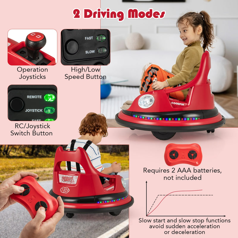 12V Kids Ride On Bumper Car with Remote Control and Dual Joysticks-Red