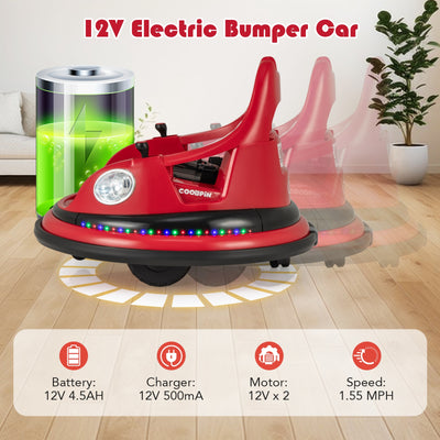 12V Kids Ride On Bumper Car with Remote Control and Dual Joysticks-Red