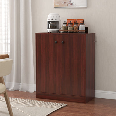 2-Door Modern Floor Storage Cabinet with 3-Tier Shelf-Brown