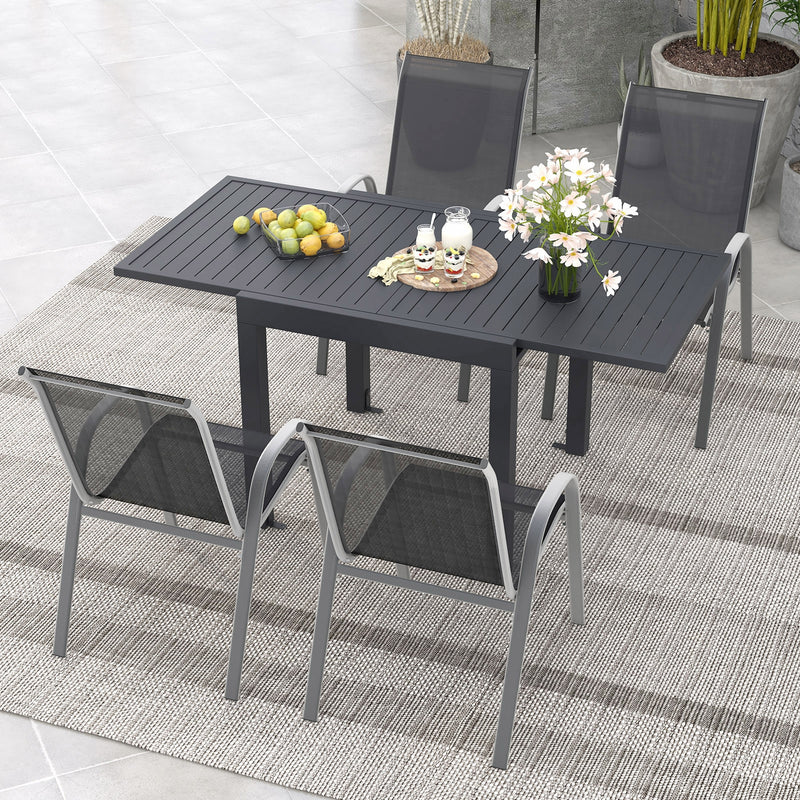 Outdoor Dining Table Set with Extendable Aluminum Table and 4 Stackable Chairs