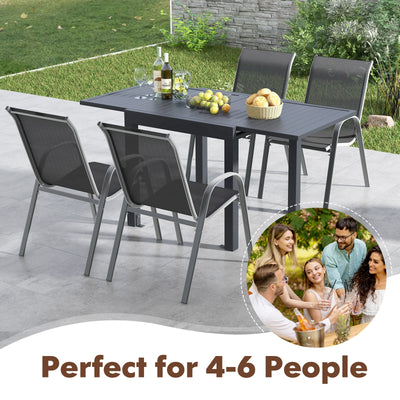 Outdoor Dining Table Set with Extendable Aluminum Table and 4 Stackable Chairs