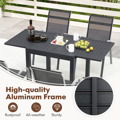 Outdoor Dining Table Set with Extendable Aluminum Table and 4 Stackable Chairs