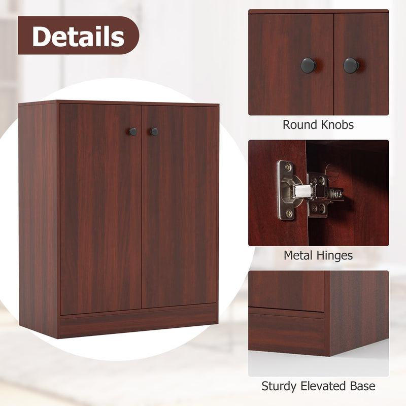 2-Door Modern Floor Storage Cabinet with 3-Tier Shelf-Brown