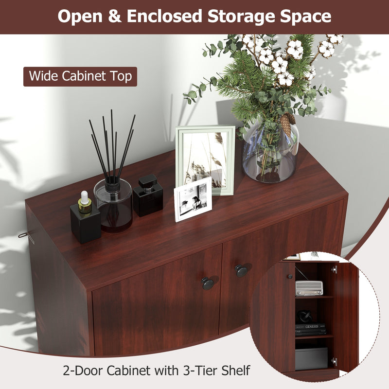 2-Door Modern Floor Storage Cabinet with 3-Tier Shelf-Brown