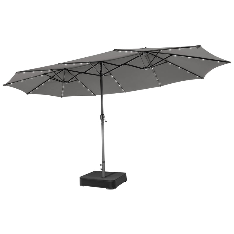 15 Feet Double-Sided Patio Umbrella with 48 LED Lights-Gray