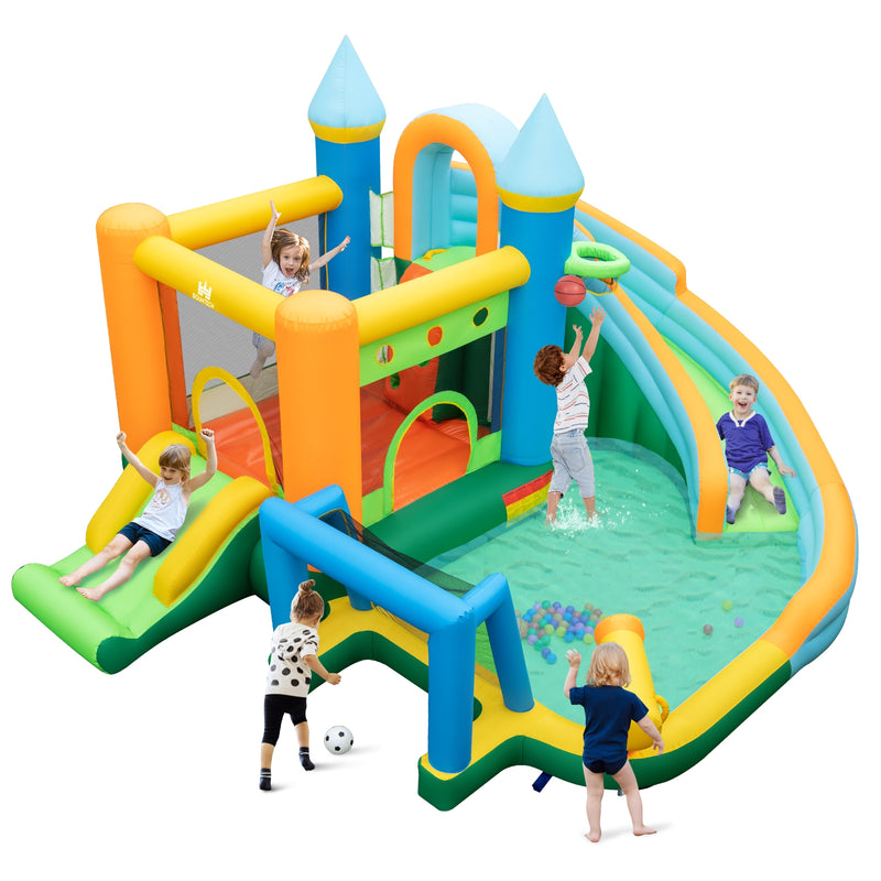 Inflatable Water Slide Blowup Bounce House with Dual Slides and Splash Pool (Without Blower)