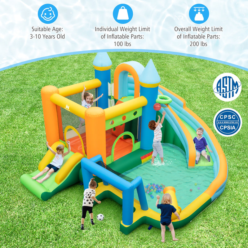 Inflatable Water Slide Blowup Bounce House with Dual Slides and Splash Pool (Without Blower)