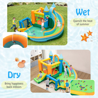 Inflatable Water Slide Blowup Bounce House with Dual Slides and Splash Pool (Without Blower)