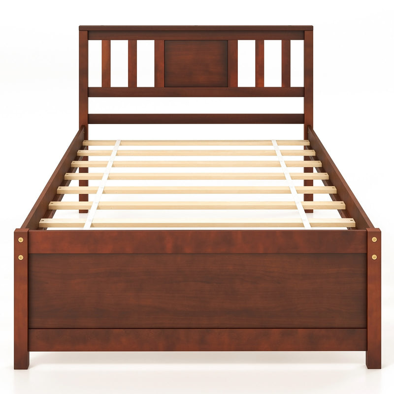 Wooden Platform Bed with Headboard and Slat Support-Twin Size