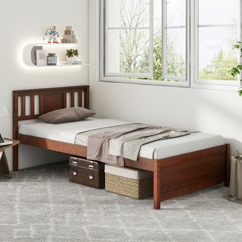 Wooden Platform Bed with Headboard and Slat Support-Twin Size