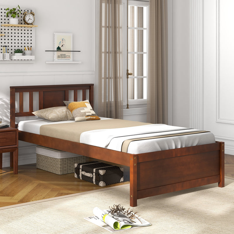 Wooden Platform Bed with Headboard and Slat Support-Twin Size