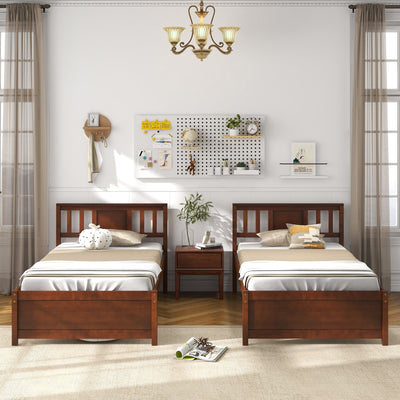 Wooden Platform Bed with Headboard and Slat Support-Twin Size