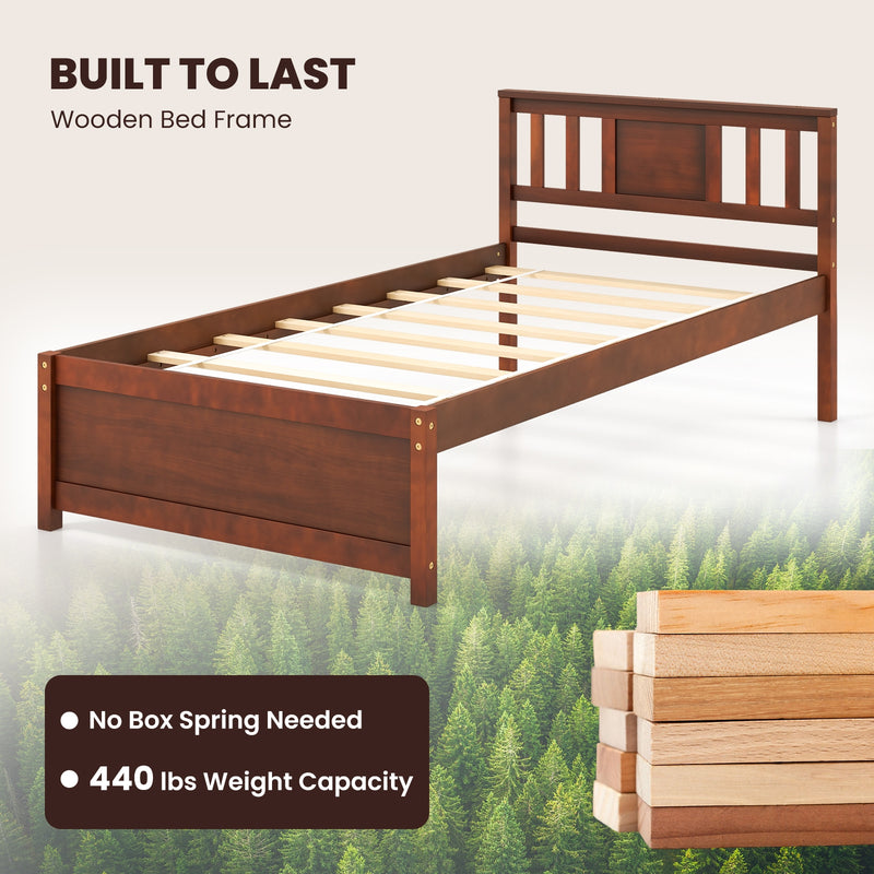 Wooden Platform Bed with Headboard and Slat Support-Twin Size