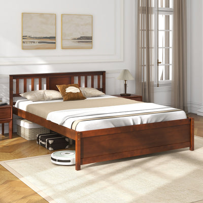 Wooden Platform Bed with Headboard and Slat Support-Queen Size