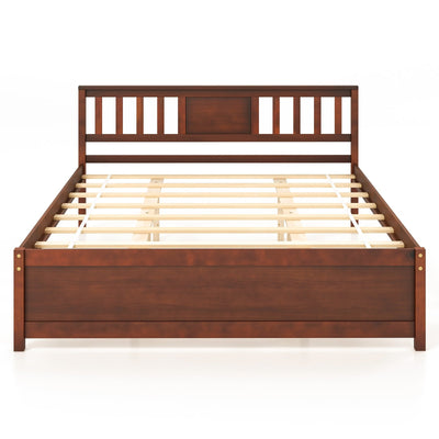 Wooden Platform Bed with Headboard and Slat Support-Queen Size