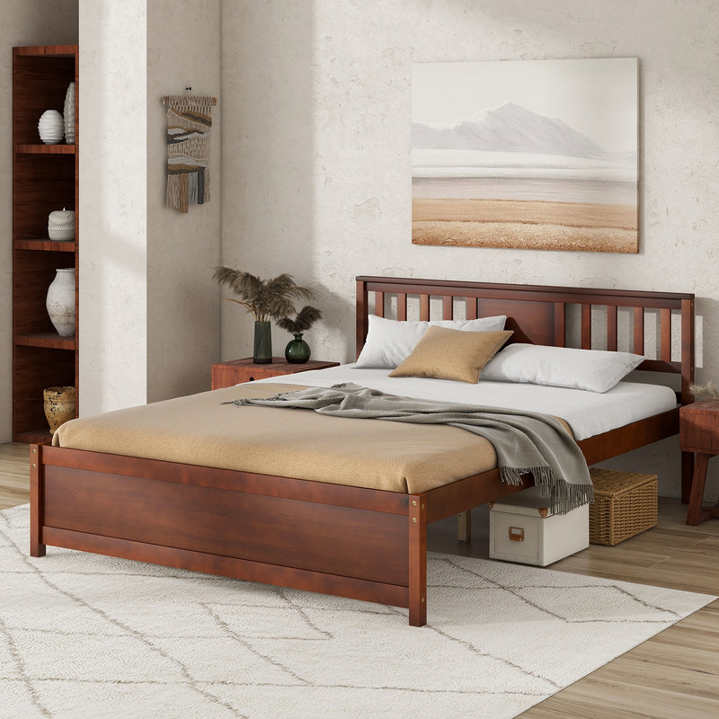 Wooden Platform Bed with Headboard and Slat Support-Queen Size