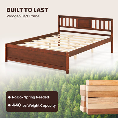 Wooden Platform Bed with Headboard and Slat Support-Queen Size