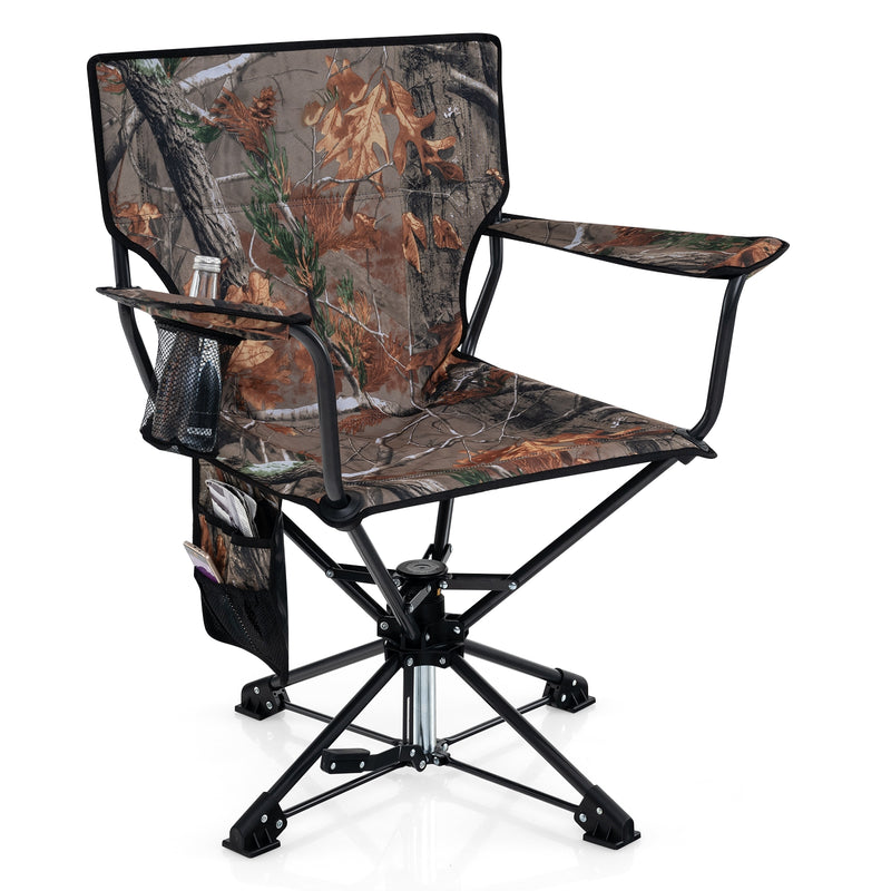 360° Swivel Hunting Chair Portable Foldable Hunting Chair with Mesh Cup Holder and Storage Pockets-Camouflage