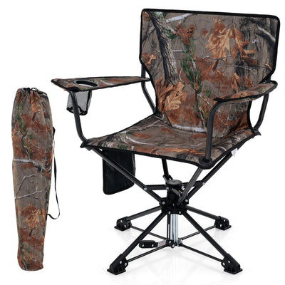 360° Swivel Hunting Chair Portable Foldable Hunting Chair with Mesh Cup Holder and Storage Pockets-Camouflage