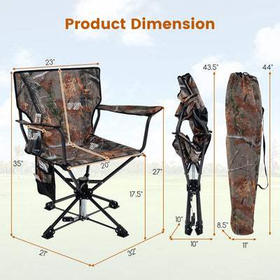 360° Swivel Hunting Chair Portable Foldable Hunting Chair with Mesh Cup Holder and Storage Pockets-Camouflage