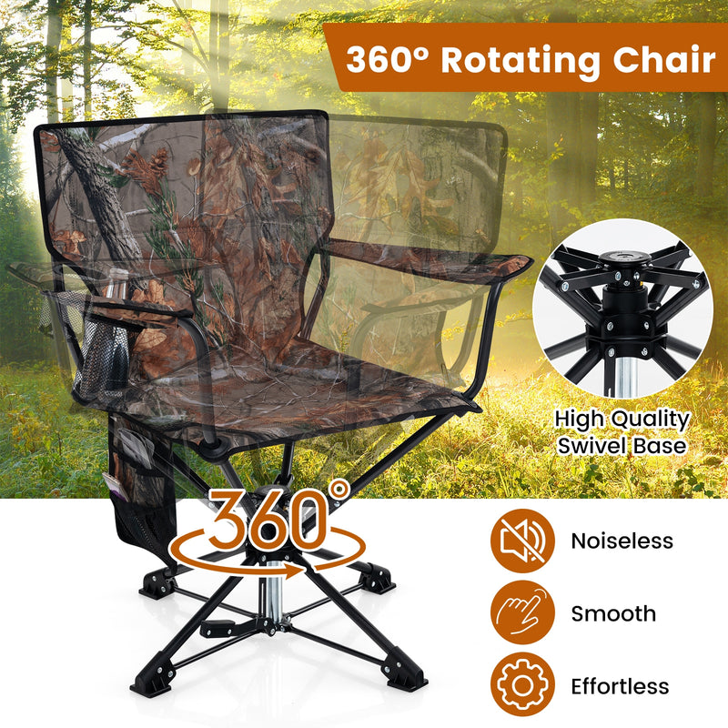 360° Swivel Hunting Chair Portable Foldable Hunting Chair with Mesh Cup Holder and Storage Pockets-Camouflage