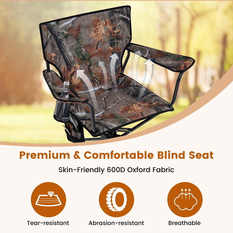 360° Swivel Hunting Chair Portable Foldable Hunting Chair with Mesh Cup Holder and Storage Pockets-Camouflage