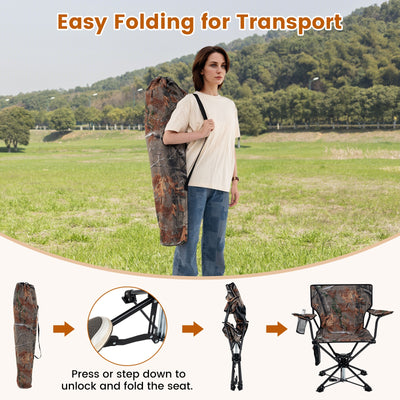 360° Swivel Hunting Chair Portable Foldable Hunting Chair with Mesh Cup Holder and Storage Pockets-Camouflage