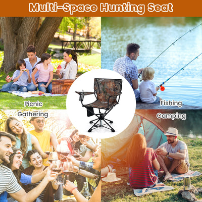 360° Swivel Hunting Chair Portable Foldable Hunting Chair with Mesh Cup Holder and Storage Pockets-Camouflage