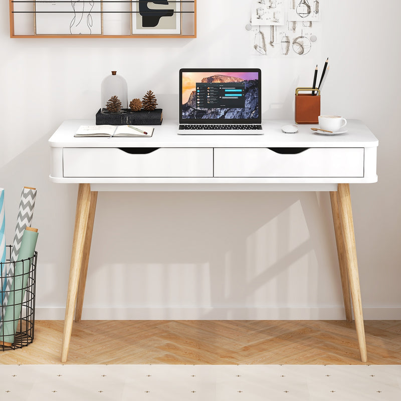 43.5 Inch Computer Desk with 2 Drawers for Small Spaces-White