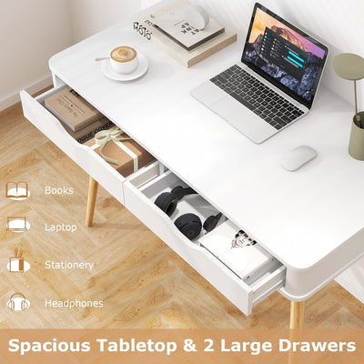 43.5 Inch Computer Desk with 2 Drawers for Small Spaces-White