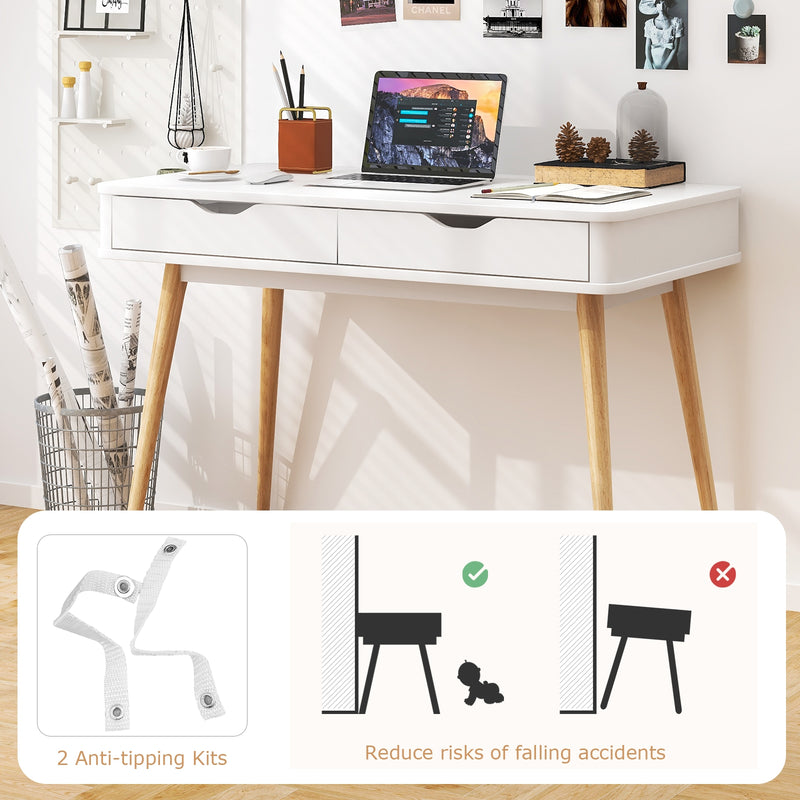 43.5 Inch Computer Desk with 2 Drawers for Small Spaces-White